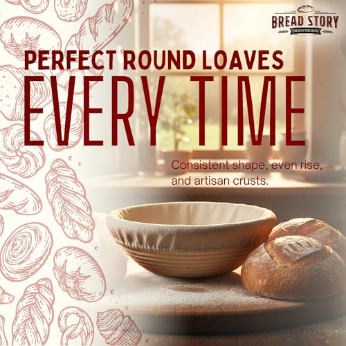 Bread Story Round Banneton Bread Proofing Basket Set – Handmade Rattan Brotform Dough Bowl with Cloth Liner, Sourdough Tools & Baking Supplies for Home Bakers – Baking Kit, 8.5 Inch - Image 4
