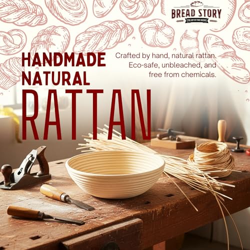 Bread Story Round Banneton Bread Proofing Basket Set – Handmade Rattan Brotform Dough Bowl with Cloth Liner, Sourdough Tools & Baking Supplies for Home Bakers – Baking Kit, 8.5 Inch - Image 2