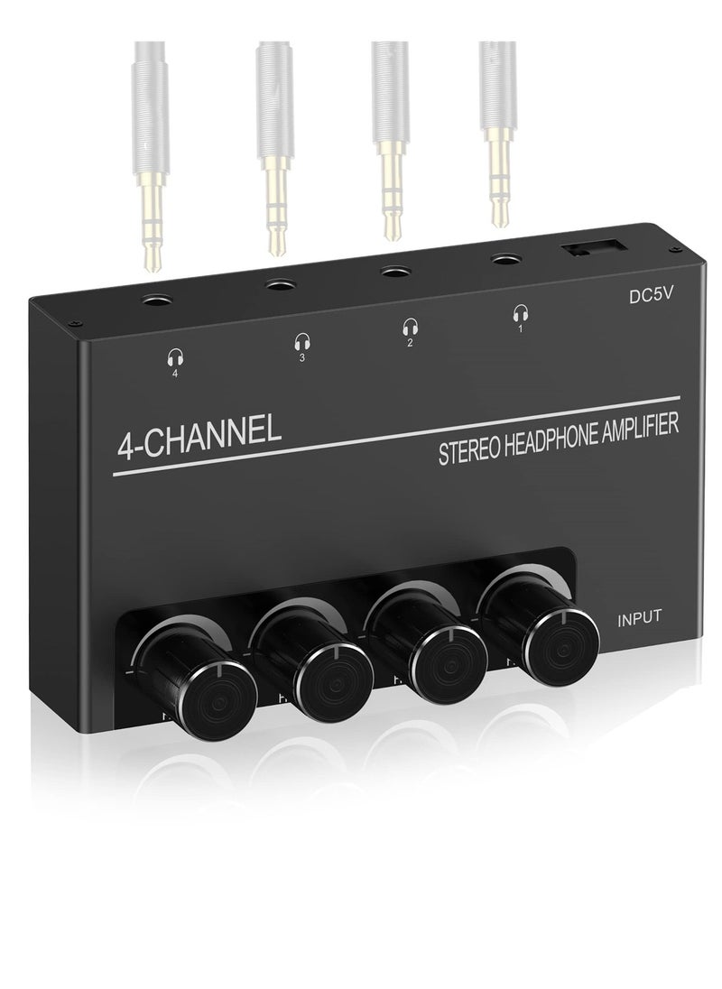 SYOSI 4 Channel Headphone Amplifier, Stereo Audio Amp Splitter with 4 Headphones Output Jacks and Audio Input - Ideal for Music Sharing and DJ  - Image 1