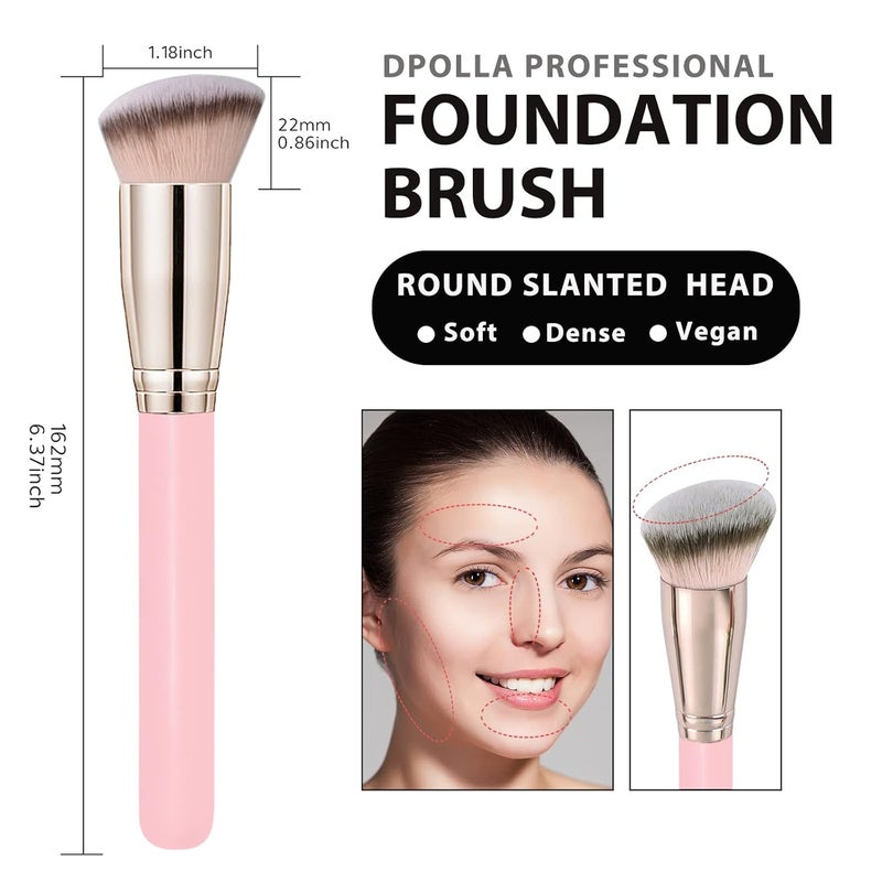 dpolla Makeup Brushes Pro Foundation Brush and Flawless Concealer Brush Perfect for Any Look Premium Luxe Hair Contour Brush Perfect for Blending Liquid,Buffing,Cream,Sculpting,Mineral Makeup(Pink) - Image 4