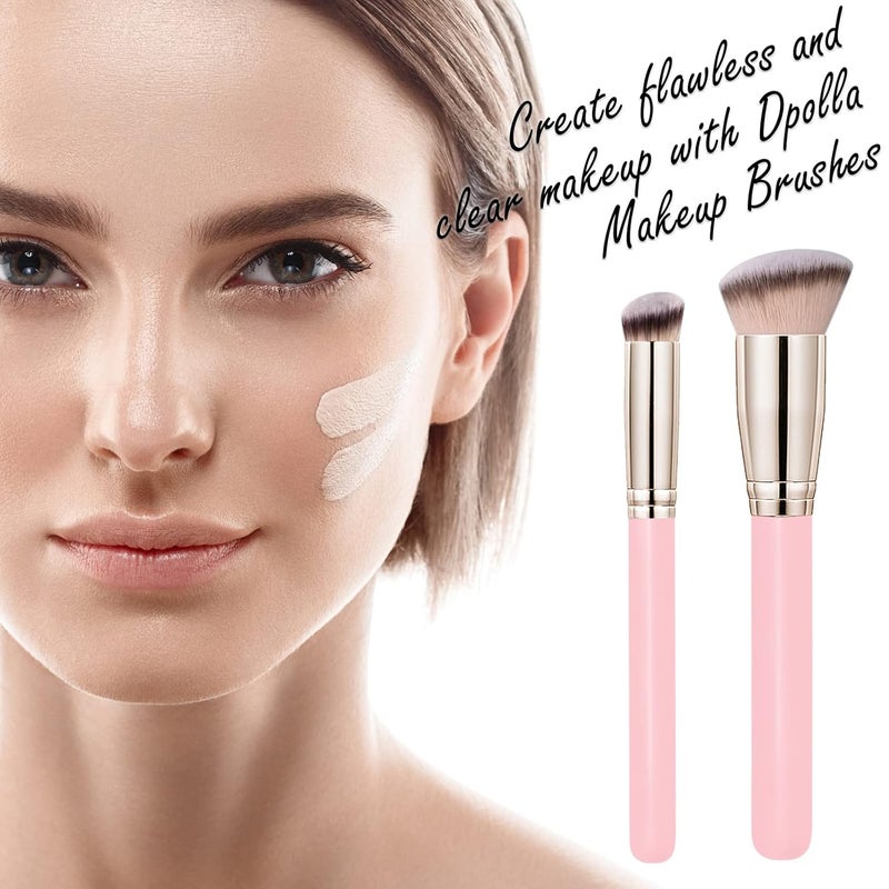 dpolla Makeup Brushes Pro Foundation Brush and Flawless Concealer Brush Perfect for Any Look Premium Luxe Hair Contour Brush Perfect for Blending Liquid,Buffing,Cream,Sculpting,Mineral Makeup(Pink) - Image 2