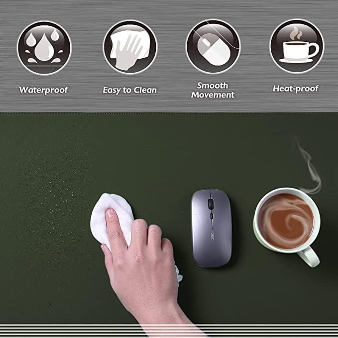 AROPANA Vegan Leather Desk Mat | Large Reversible Mouse Pad & Computer Table Protector | Dual-Side Waterproof Extended Laptop Pad with Edge-Stitched Design (90x45CM, Deep Green & Grey) - Image 5