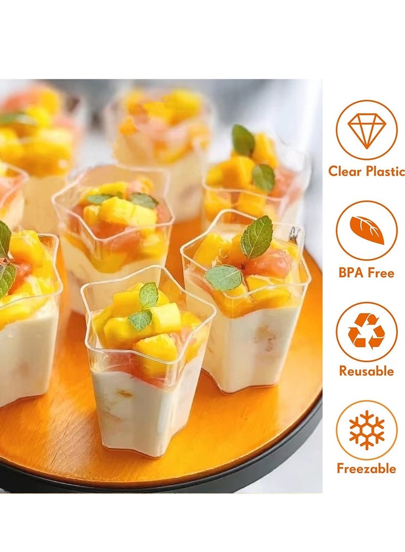 SOLARAE 50Pcs Mini Dessert Cups, 70ml Plastic Pentagram Shape Dessert Cups Clear Parfait Appetizer Cup Reusable Serving Bowl for Dessert Pudding Mousse Party - Image 2