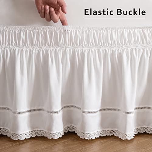 MIYE Wrap Around Ruffled Lace Bed Skirt, Elastic Dust Ruffle with Adjustable Belts,15 Inch Drop Easy to Put On, Bed Frame Cover, Machine Washable (Floral Lace, Full/Twin-15) - Image 5