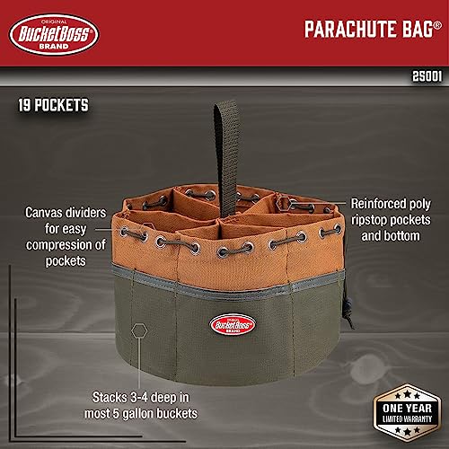 Bucket Boss BucketBoss 25001 Canvas Organizer Parachute Bag with 19 Pockets for Nails,Screws, and Bolts in Brown - Image 2