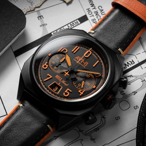AVI-8 Men's 41mm Bell X-1 Machbuster Chronograph Super Sonic Black Watch with Leather Strap AV-4118-04 - Image 4