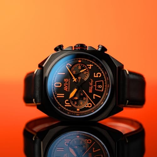 AVI-8 Men's 41mm Bell X-1 Machbuster Chronograph Super Sonic Black Watch with Leather Strap AV-4118-04 - Image 3