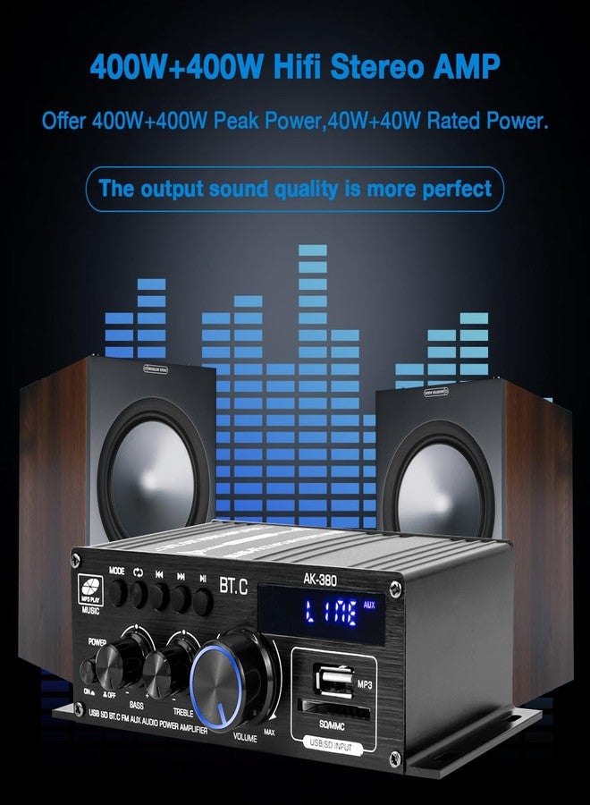 Hosyond مضخم صوت بلوتوث 5.0 من هوسيوند، AMP 2.0 قناة، مستقبل صوت ستيريو عالي الدقة (HiFi) مع ترددات عالية ومنخفضة، مناسب لمكبرات الصوت السلبية وأنظمة المسرح المنزلي والسيارات. - Image 4