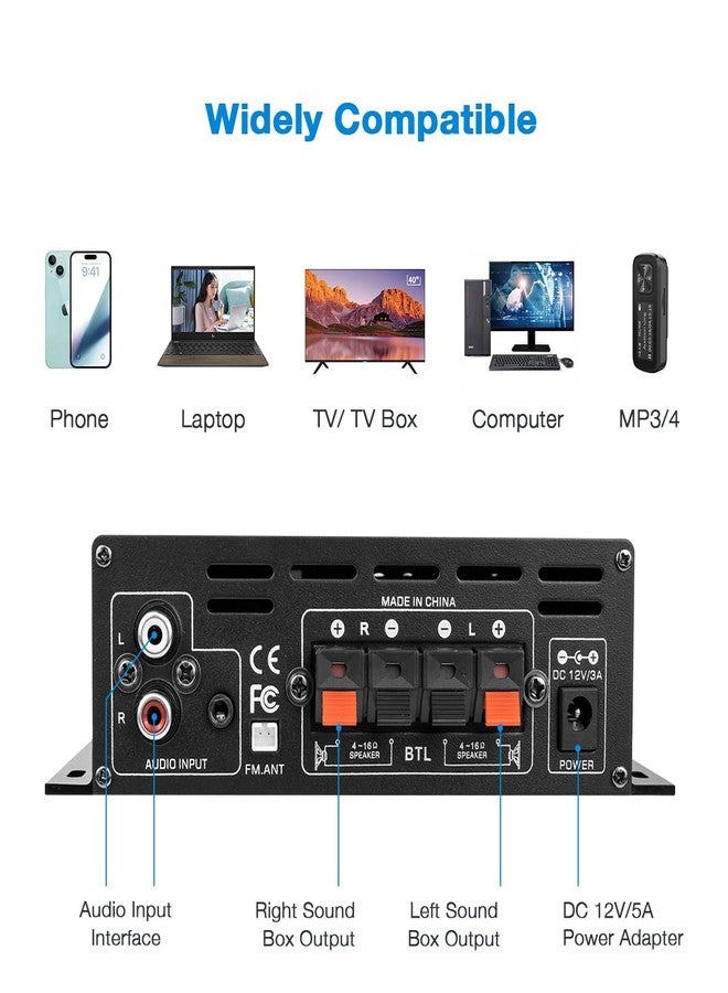 Hosyond مضخم صوت بلوتوث 5.0 من هوسيوند، AMP 2.0 قناة، مستقبل صوت ستيريو عالي الدقة (HiFi) مع ترددات عالية ومنخفضة، مناسب لمكبرات الصوت السلبية وأنظمة المسرح المنزلي والسيارات. - Image 2