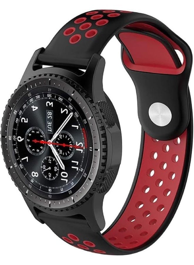 سوار ساعة من السيليكون جيد التهوية متوافق مع الساعات الذكية مقاس 20 ملم - ( اسود / احمر ) - Image 2