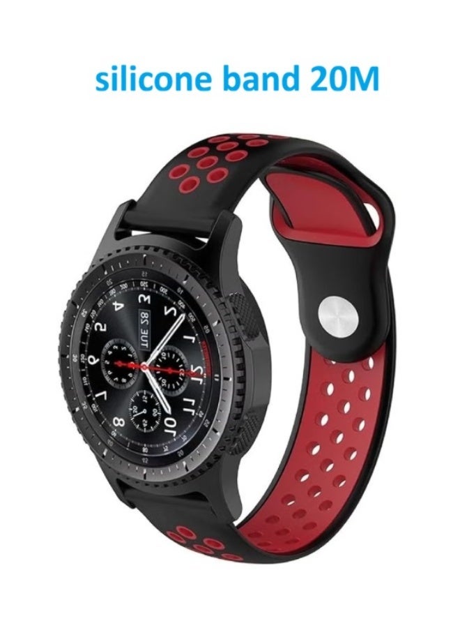 سوار ساعة من السيليكون جيد التهوية متوافق مع الساعات الذكية مقاس 20 ملم - ( اسود / احمر ) - Image 1