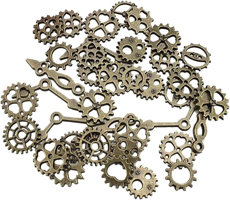 klarako 50g Metal Bronze Silver Gold Steampunk Cogs Gears Clock Hand Charms Pendants Antique Bronze, 1040mm - Image 2