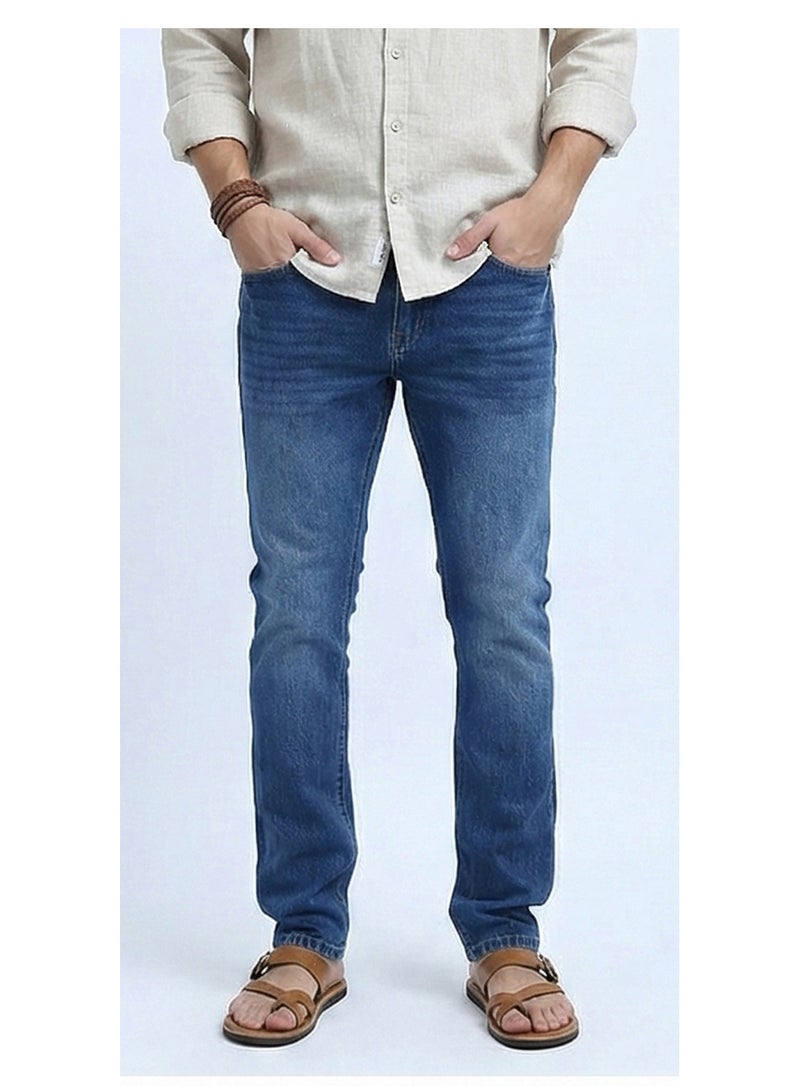 RAVIN Men's Classic Medium Wash Slim-Straight Denim Jeans - Image 1