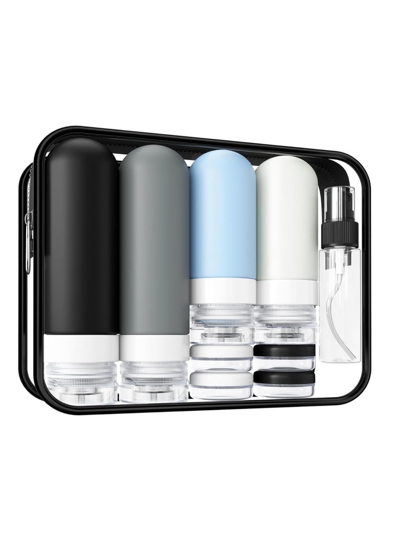 17 Pcs Portable Travel Bottles for Toiletries – TSA Approved Silicone Containers, BPA Free Leak Proof Squeezable Tubes for Shampoo Conditioner Lotion Soap, 60ml + 90ml Refillable Travel Containers - Image 1