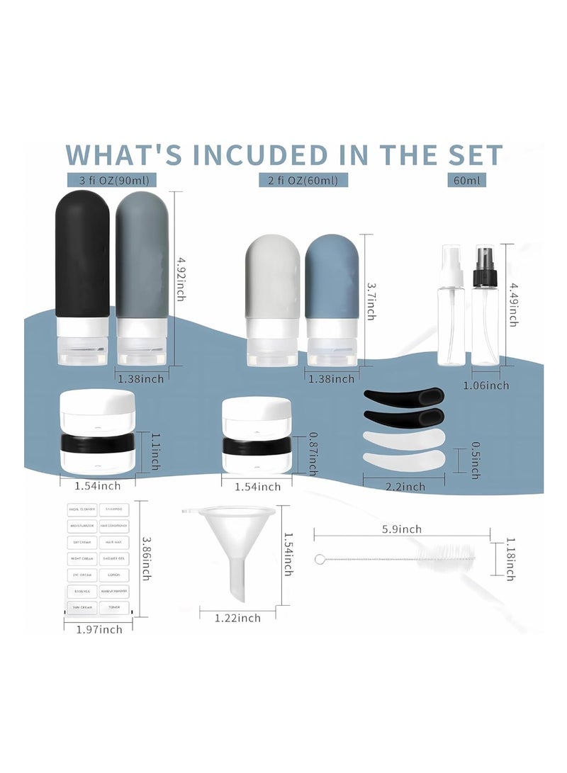 17 Pcs Portable Travel Bottles for Toiletries – TSA Approved Silicone Containers, BPA Free Leak Proof Squeezable Tubes for Shampoo Conditioner Lotion Soap, 60ml + 90ml Refillable Travel Containers - Image 2