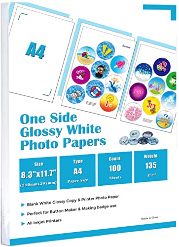 ChiButtons One Side Glossy Photo Paper A4 135g Specially for button maker use