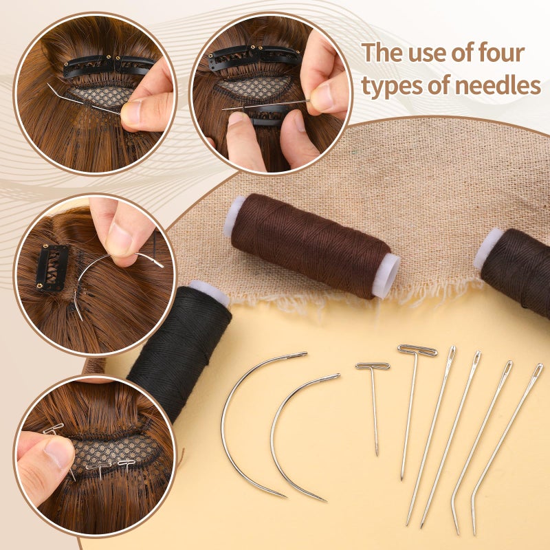 Ftyiwu 100PCS Hair Extension Clip Wig Making Set, 8 Rolls Hair Weave Sewing Thread with 50PCS Metal Snap Clips, I/J/T/C Needles and Storage Bag for DIY Wig Making Hand Sewing - Image 3