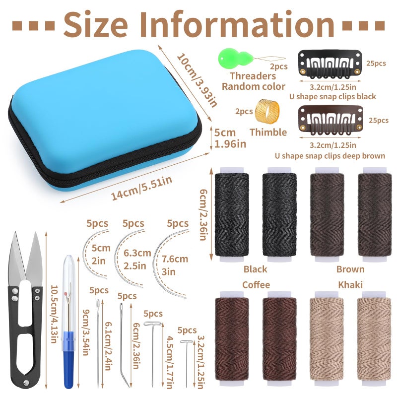 Ftyiwu 100PCS Hair Extension Clip Wig Making Set, 8 Rolls Hair Weave Sewing Thread with 50PCS Metal Snap Clips, I/J/T/C Needles and Storage Bag for DIY Wig Making Hand Sewing - Image 2