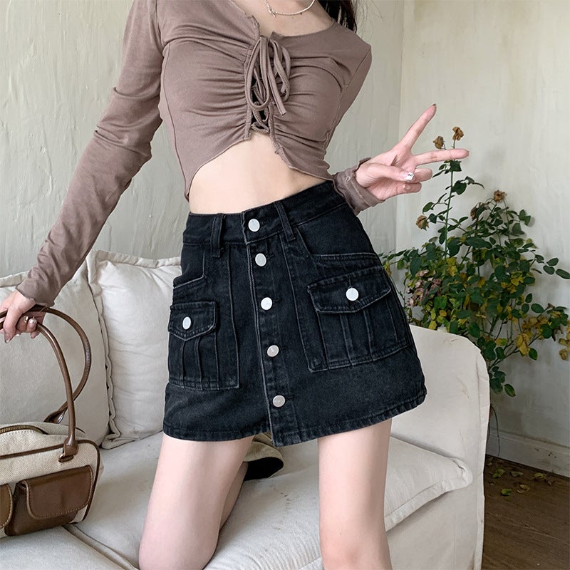 Vintage High-Waist Denim Skirt Plus Size Black  - Image 1