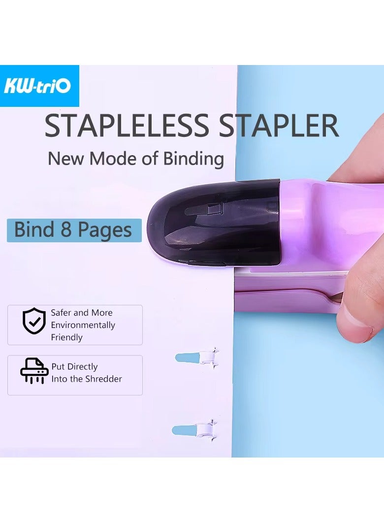 كيه دبليو تريو دباسة ورق KW-triO بدون دبابيس، دباسة بلاستيكية محمولة بدون دبابيس، تجليد 8 ورقات من الورق، لوازم مكتبية - Image 3