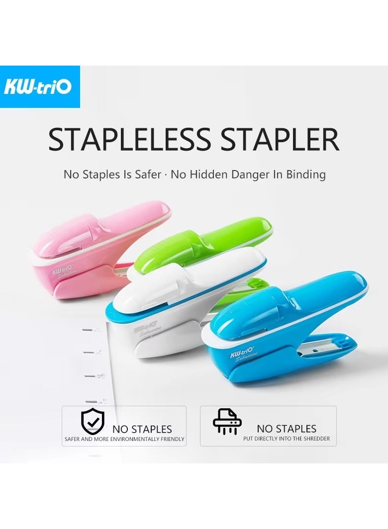 كيه دبليو تريو دباسة ورق KW-triO بدون دبابيس، دباسة بلاستيكية محمولة بدون دبابيس، تجليد 8 ورقات من الورق، لوازم مكتبية - Image 2