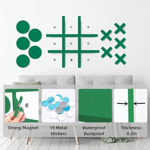 DUOLIYBC Magnetic Tic Tac Toe WallMount GameGame Room DecorModern Wall Decals for Kids RoomClassroomOfficesBest Gift for Family Friends Green - Image 5
