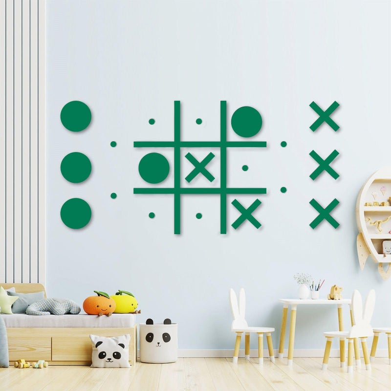 DUOLIYBC Magnetic Tic Tac Toe WallMount GameGame Room DecorModern Wall Decals for Kids RoomClassroomOfficesBest Gift for Family Friends Green - Image 3