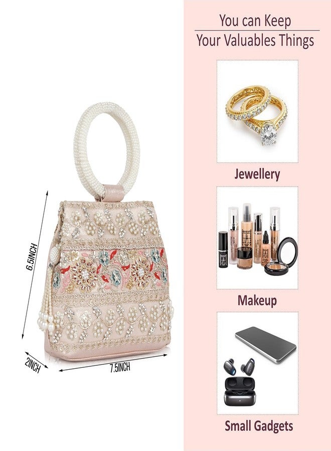 Nevis Stylish Embroidery Unique Design Traditional Wedding Party Handheld Potli Bag For Women (PINK) - Image 4