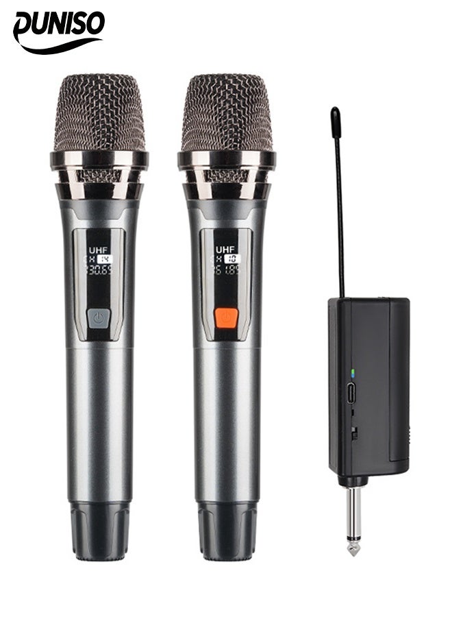 DUNISO Wireless Microphone，Handheld Dynamic Wireless Mic，Plug And Play，Anti Interference,Equipped With Battery,Receiver, Conversion Head, Charging Cable,Windproof Sponge， And Anti Slip Ring，Suitable For Singing, Karaoke, Church, Speech, Wedding, Party  - Image 1