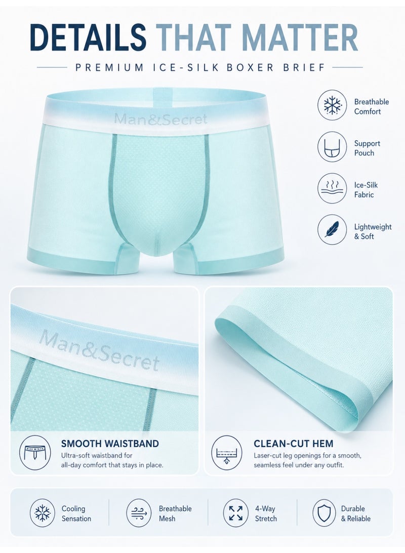 Men's Boxer Briefs 3 Pack Ice Silk Seamless Breathable Sweat Resistant Antibacterial No Roll Legs Honeycomb Mesh Pouch Soft Stretch For Daily Wear - Image 5