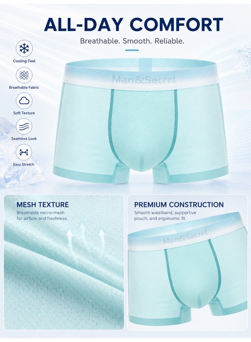 Men's Boxer Briefs 3 Pack Ice Silk Seamless Breathable Sweat Resistant Antibacterial No Roll Legs Honeycomb Mesh Pouch Soft Stretch For Daily Wear - Image 4