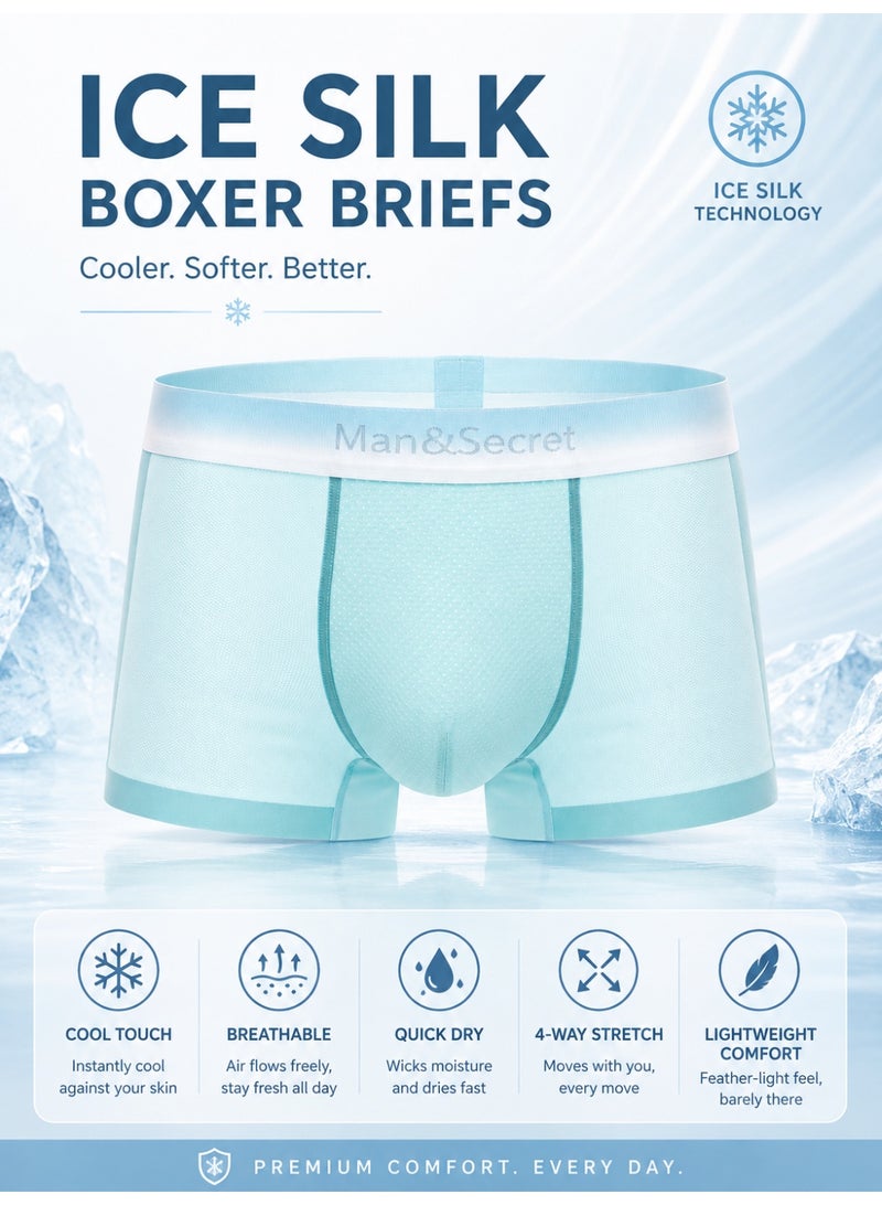 Men's Boxer Briefs 3 Pack Ice Silk Seamless Breathable Sweat Resistant Antibacterial No Roll Legs Honeycomb Mesh Pouch Soft Stretch For Daily Wear - Image 3