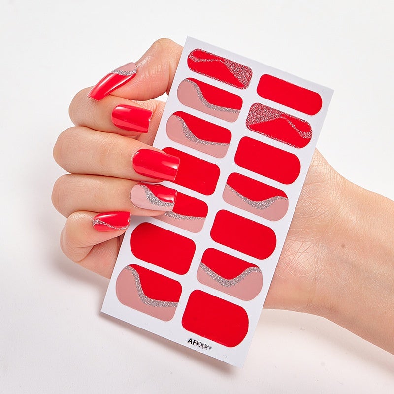 Cured Gel Nail Polish Strips Stickers, Adhesive Full Wrap Gel Nail Art Sticker, Waterproof Gel Nail Wrap Stickers with Nail File and Stick - Image 1