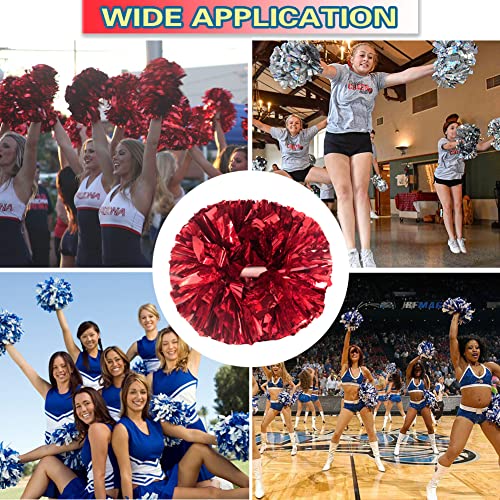 Lovecheer 2PCS Red Pom Poms Cheerleading Metallic Cheer Squad Pompoms with Baton Handle for Sports Team Spirit New Year Party Cheering - Image 4
