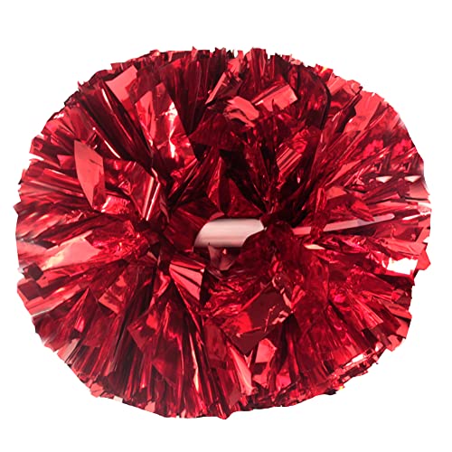 Lovecheer 2PCS Red Pom Poms Cheerleading Metallic Cheer Squad Pompoms with Baton Handle for Sports Team Spirit New Year Party Cheering - Image 1