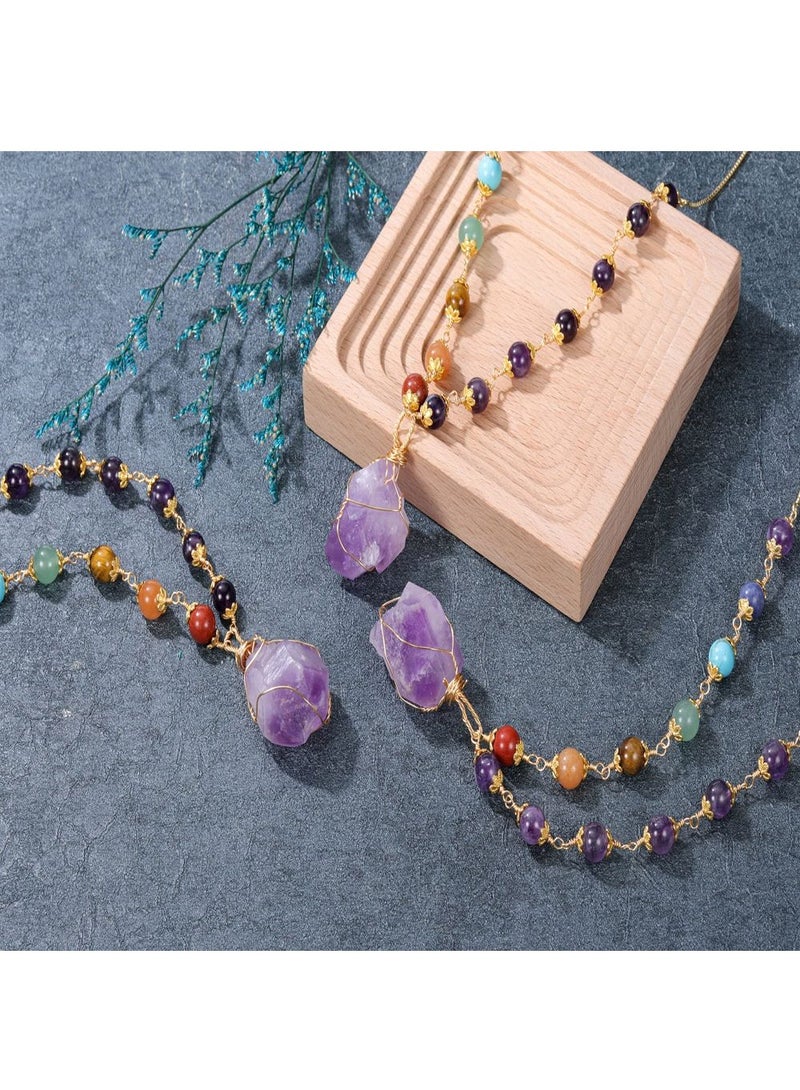 KASTWAVE Healing Stone Necklaces 7 Chakra Beads Necklace for Women Adjustable 14K Gold Plated Wire Wrapped Raw Quartz Crystal Pendant Necklace Gemstone Jewelry Mothers Day Gift - Image 5