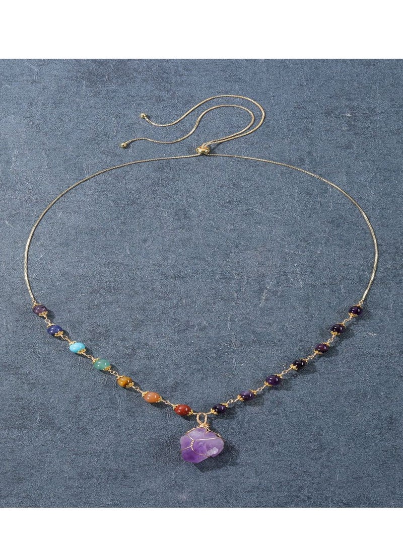 KASTWAVE Healing Stone Necklaces 7 Chakra Beads Necklace for Women Adjustable 14K Gold Plated Wire Wrapped Raw Quartz Crystal Pendant Necklace Gemstone Jewelry Mothers Day Gift - Image 4