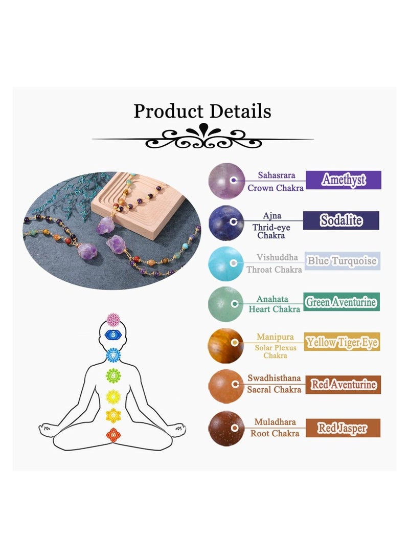 KASTWAVE Healing Stone Necklaces 7 Chakra Beads Necklace for Women Adjustable 14K Gold Plated Wire Wrapped Raw Quartz Crystal Pendant Necklace Gemstone Jewelry Mothers Day Gift - Image 2