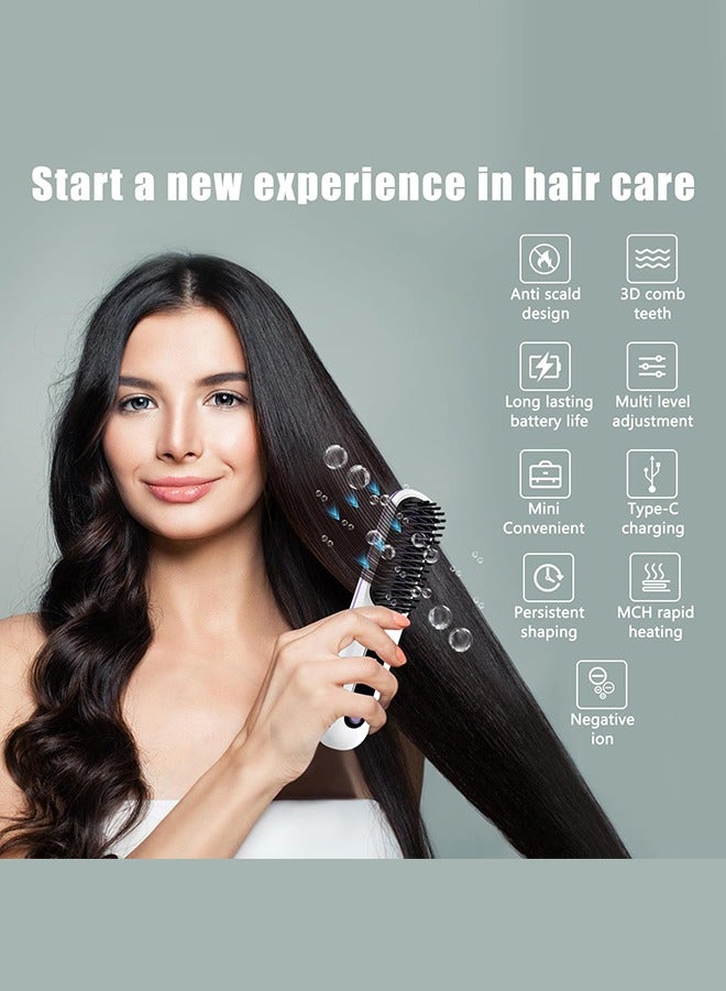 GIFT Portable Straightener Brush, Straightener Rechargeable & Cordless Mini Hair Straightener Comb,Portable Straightening Brush for Travel (White) - Image 2