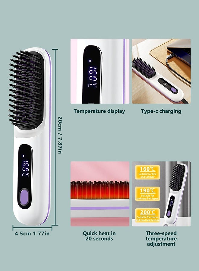 GIFT Portable Straightener Brush, Straightener Rechargeable & Cordless Mini Hair Straightener Comb,Portable Straightening Brush for Travel (White) - Image 5