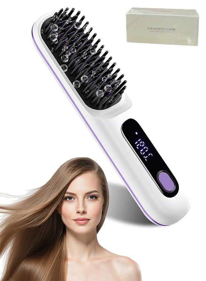 GIFT Portable Straightener Brush, Straightener Rechargeable & Cordless Mini Hair Straightener Comb,Portable Straightening Brush for Travel (White) - Image 1