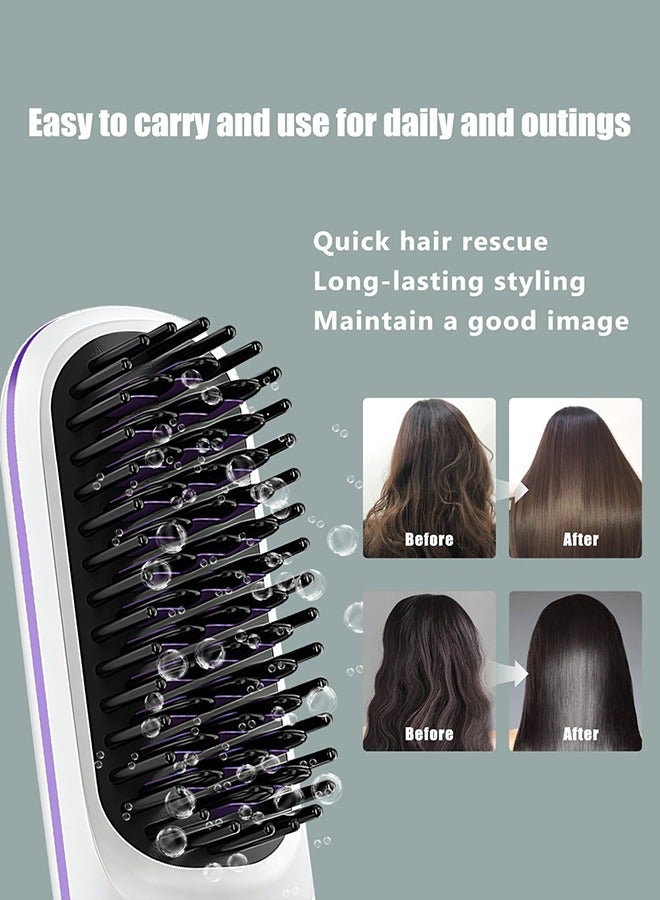 GIFT Portable Straightener Brush, Straightener Rechargeable & Cordless Mini Hair Straightener Comb,Portable Straightening Brush for Travel (White) - Image 4