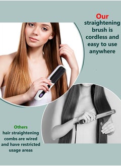 GIFT Portable Straightener Brush, Straightener Rechargeable & Cordless Mini Hair Straightener Comb,Portable Straightening Brush for Travel (White)  - Image 3