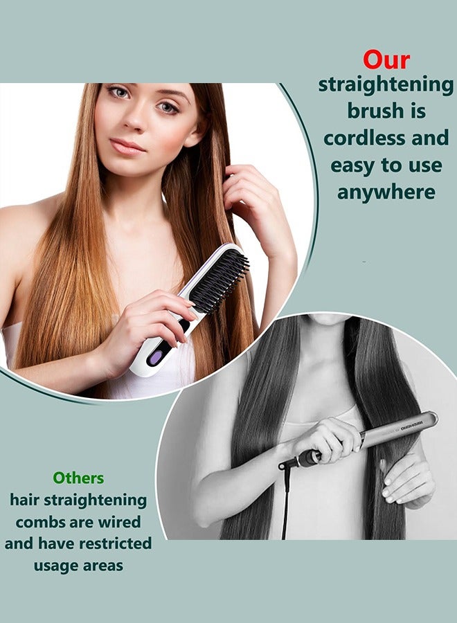 GIFT Portable Straightener Brush, Straightener Rechargeable & Cordless Mini Hair Straightener Comb,Portable Straightening Brush for Travel (White) - Image 3