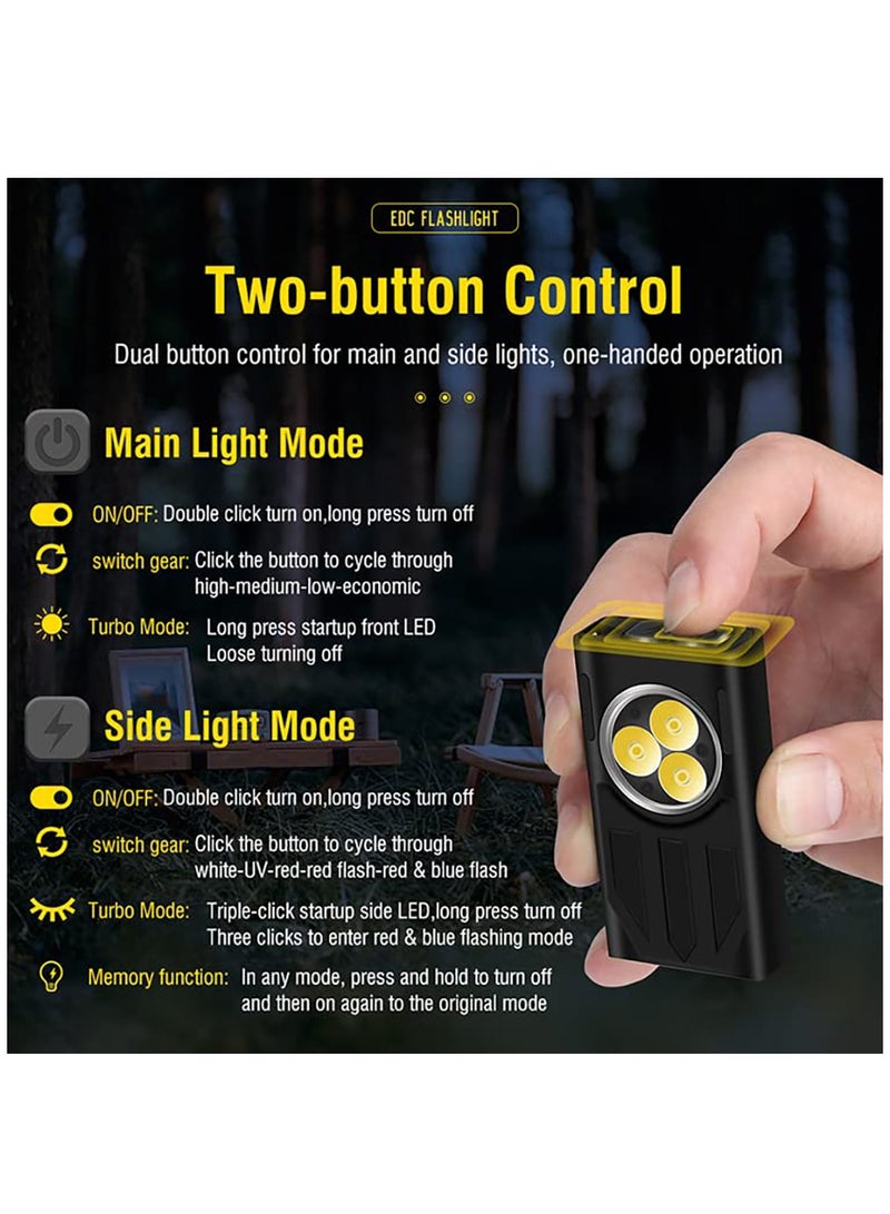 Mini Flashlight High Lumens 1100 Lumens Small Powerful  Keychain Flash Light with Red UV Light, USB-C Rechargeable Pocket Flashlights with Clip,10 Modes, IPX5 Waterproof, Magnet(Black) - Image 3