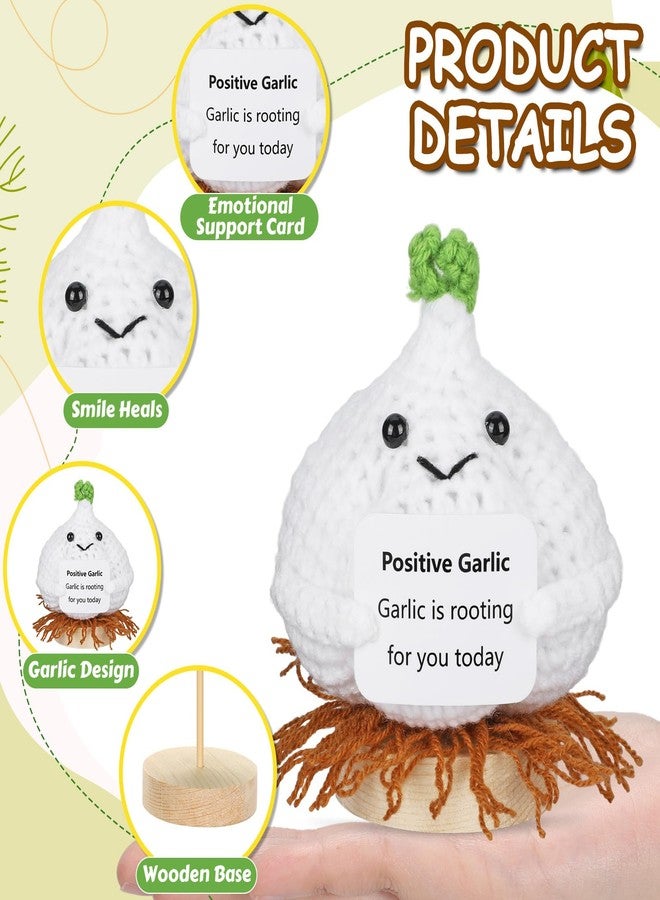 Lonfliness Mini Funny Positive Garlic Emotional Crochet Doll Support Cute Plush Knitted Garlic Toy with Positive Card Holiday Christmas Birthday Gifts for Him Her Teacher Appreciation Gift Office Decor - Image 3