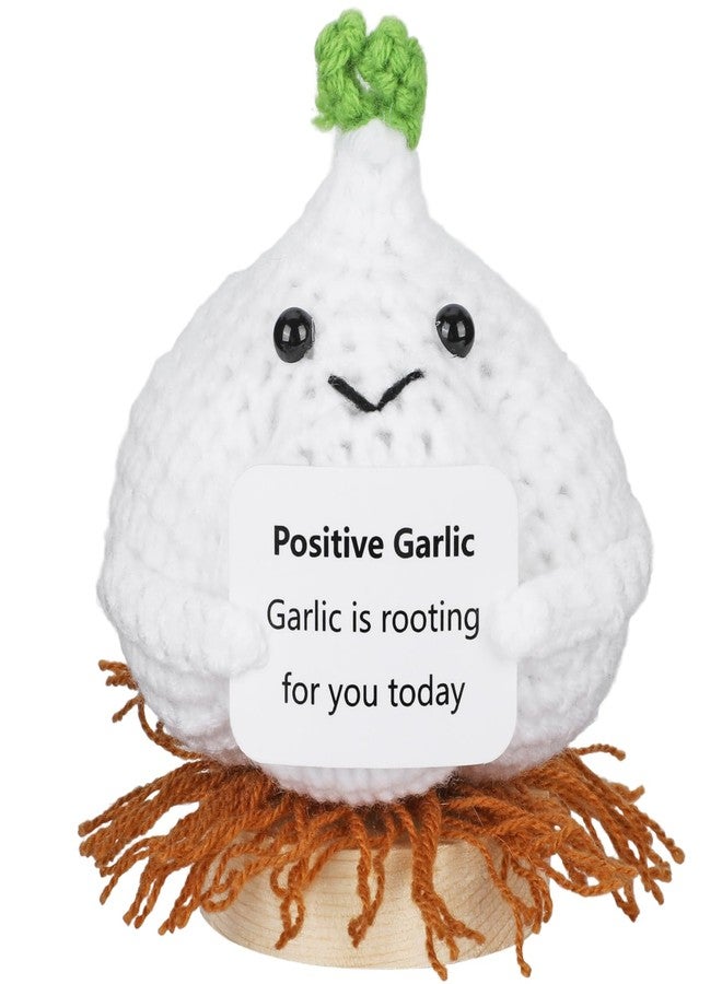 Lonfliness Mini Funny Positive Garlic Emotional Crochet Doll Support Cute Plush Knitted Garlic Toy with Positive Card Holiday Christmas Birthday Gifts for Him Her Teacher Appreciation Gift Office Decor - Image 1