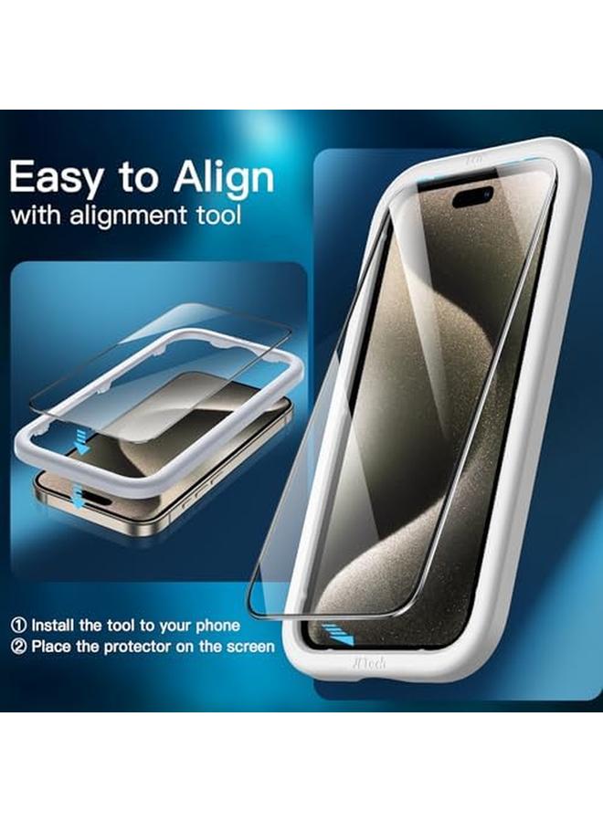 جي تيك واقي شاشة بتغطية كاملة لهاتف آيفون 15 برو ماكس مقاس 6.7 بوصة بحافة سوداء من الزجاج المقوى مع أداة تثبيت سهلة، عبوة من 3 قطع شفافة عالية الدقة - Image 5