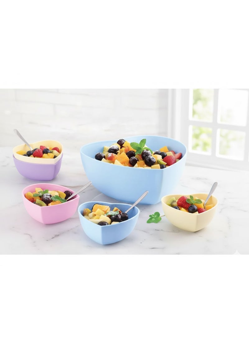 Lamsa Plast Tamsah Plast 5-Piece Plastic Bowl Set | Large Serving Bowl with 4 Individual Eating Bowls | Durable, Food-Grade Material for Parties, Picnics & Daily Use - Image 1