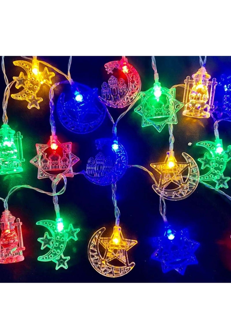 زينة رمضان مصابيح LED سلسلة بتصميم فانوس قمر ونجمة تعمل بالبطارية للاستخدام الداخلي والخارجي أضواء متلألئة متعددة الألوان بطول 3 أمتار و20 مصباح LED - Image 2